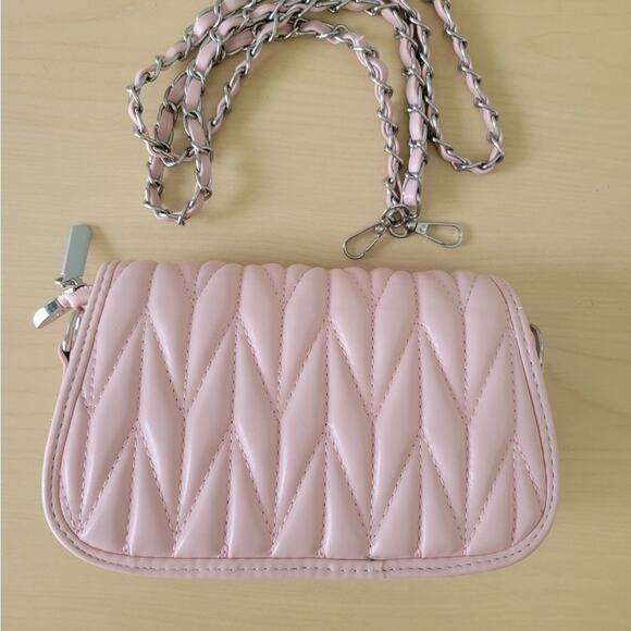Pastel Pink Quilted Clutch with Silver Chain - Picture 2 of 6